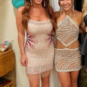 Tularosa Sequin Mini Dress in Cream and Pink